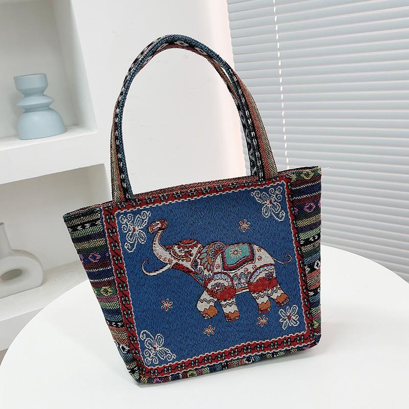 Cartoon embroidered canvas handbag women's bag casual handbag office worker small satchel