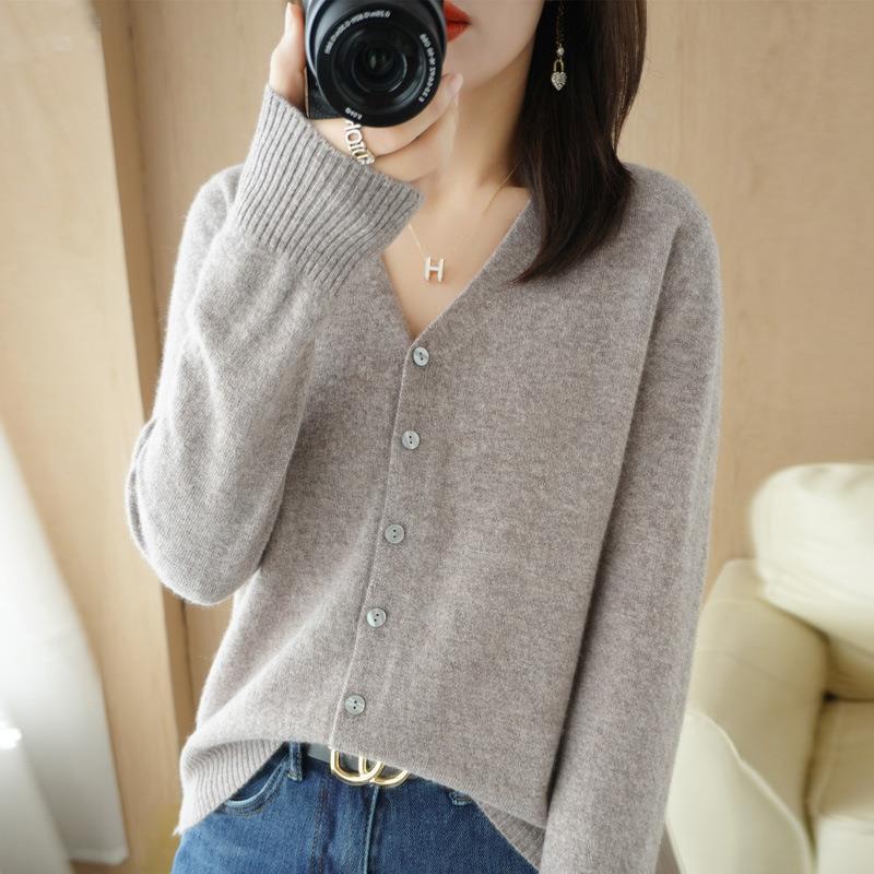 

Однотонный внешний верх и нижняя блузка, женский осенне-зимний вязаный кардиган с V-образным вырезом, однотонный мягкий с длинными рукавами 2XL серый