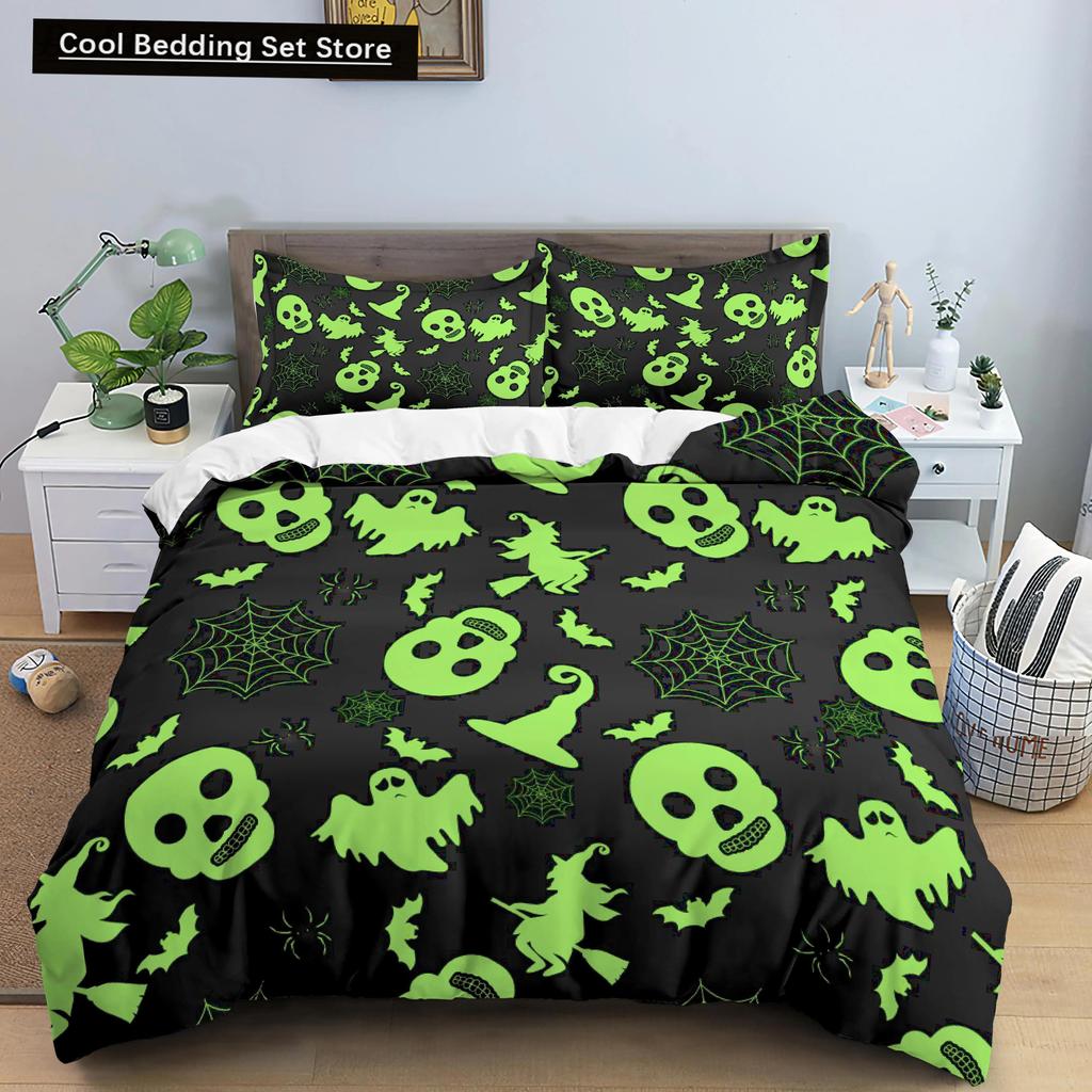 Happy Halloween King Queen Duvet Cover Orange Pumpkin Bedding Set Kids Teens Adults Bats Horror Festival Polyester Quilt Cover