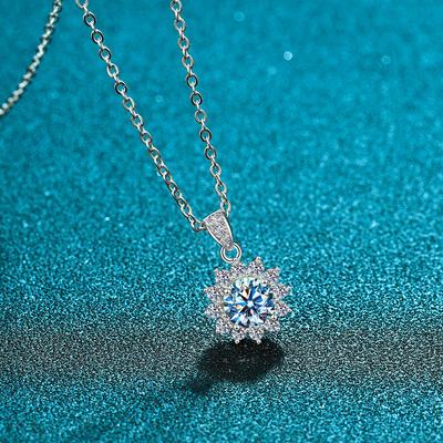 Naszyjnik S925 ze srebra próby 925 Słonecznik Damski Modny Kwiatowy Wisiorek z Diamentem Prezent Mały Łańcuszek na Obrożę Stokrotka