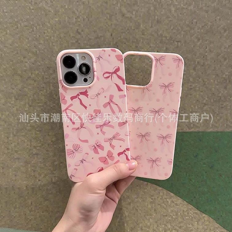 Ins bow pink phone case for iPhone Apple 11/12/13/14/15/16 ProMax soft 17