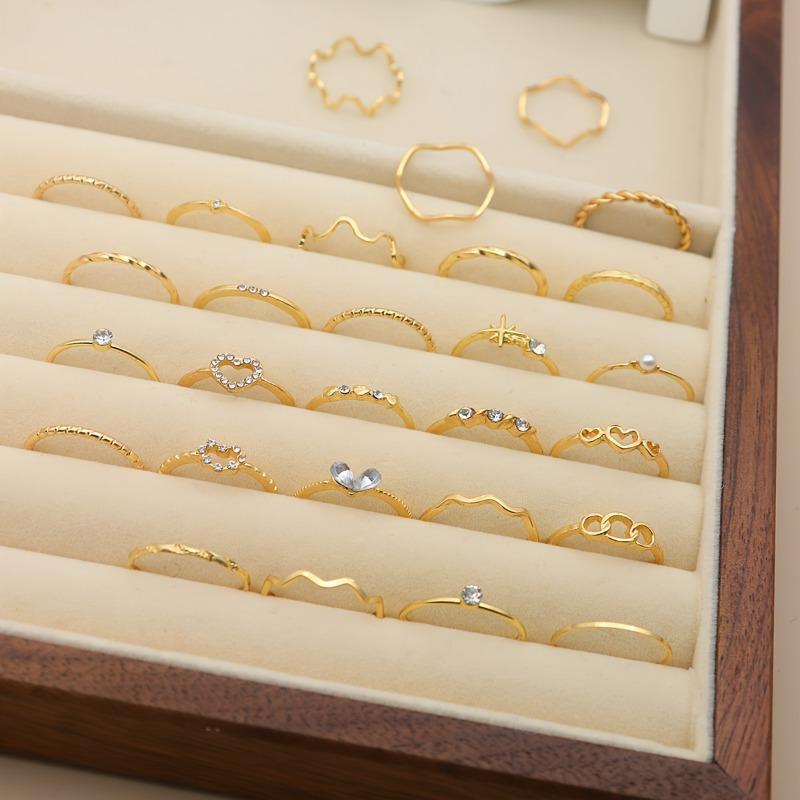 28Pcs Stacking Ring Set - Elegant Zinc With Cubic Zirconia For Women, Perfect For Daily Wear & Parties