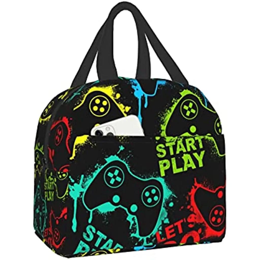 Colorful Joystick Game Lunch Bag Compact Tote Bag Reusable Lunch Box Container for Women Men School Office Work Picnic