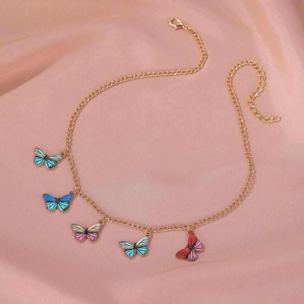 Ins Wind Color Fantasy Butterfly Necklace Female Fashion Retro Clavicle Chain Personality Jewelry ARI