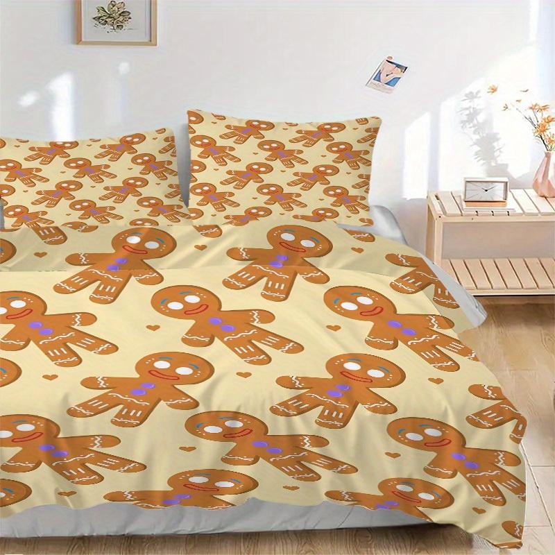 

3Pcs Gingerbread Man Printed Bedding Set, Breathable And Soft,(Includes 1 Duvet Cover And 2 Pillowcases, Quilt Not Included) yy250815192 135x200cm