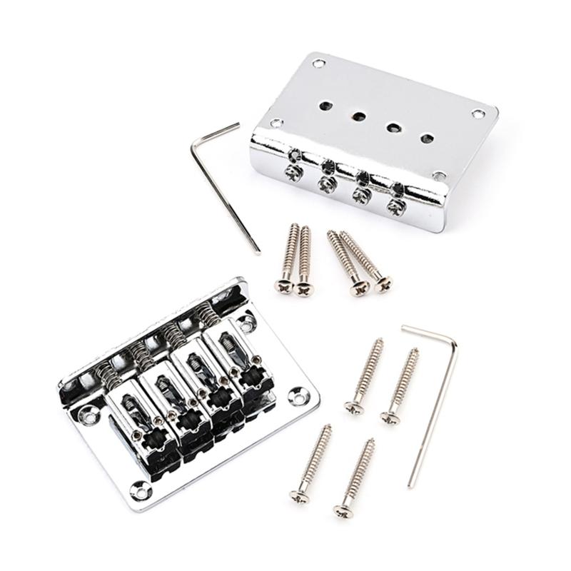 4 String Fixed Hardtail Bridge Vintage Bent Saddle Replacement Electric Guitar Bridge with Screws and Wrench Durable