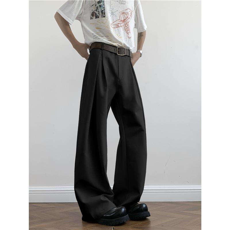 Gray High-end Suit Pants Are Popular for Men To Wear In Autumn. Suit Pants Are Loose Straight Wide-leg Drape Casual Pants.