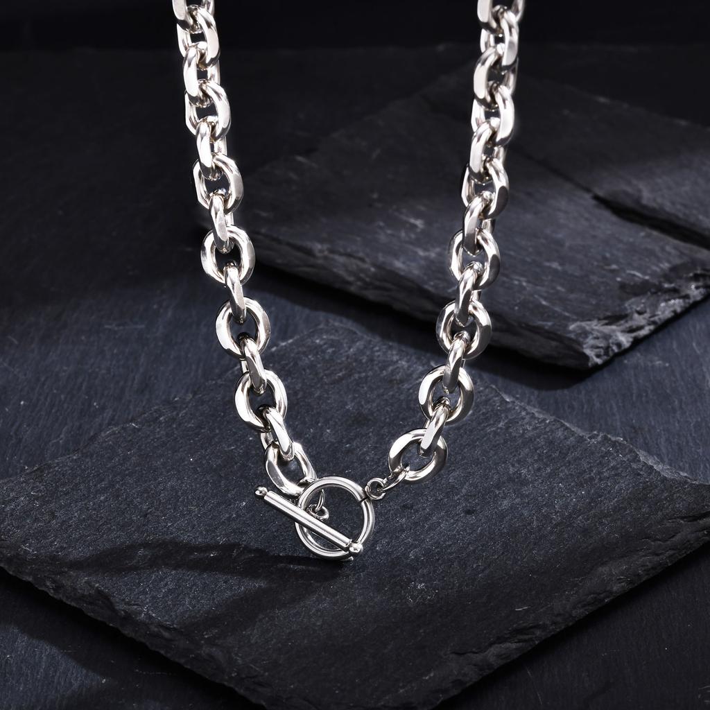 Collar de Cadena Punk Gruesa de 9 mm para Mujer, Collares de Cadena Rolo de Acero Inoxidable con Cierre OT, Joyería de Moda Regalos