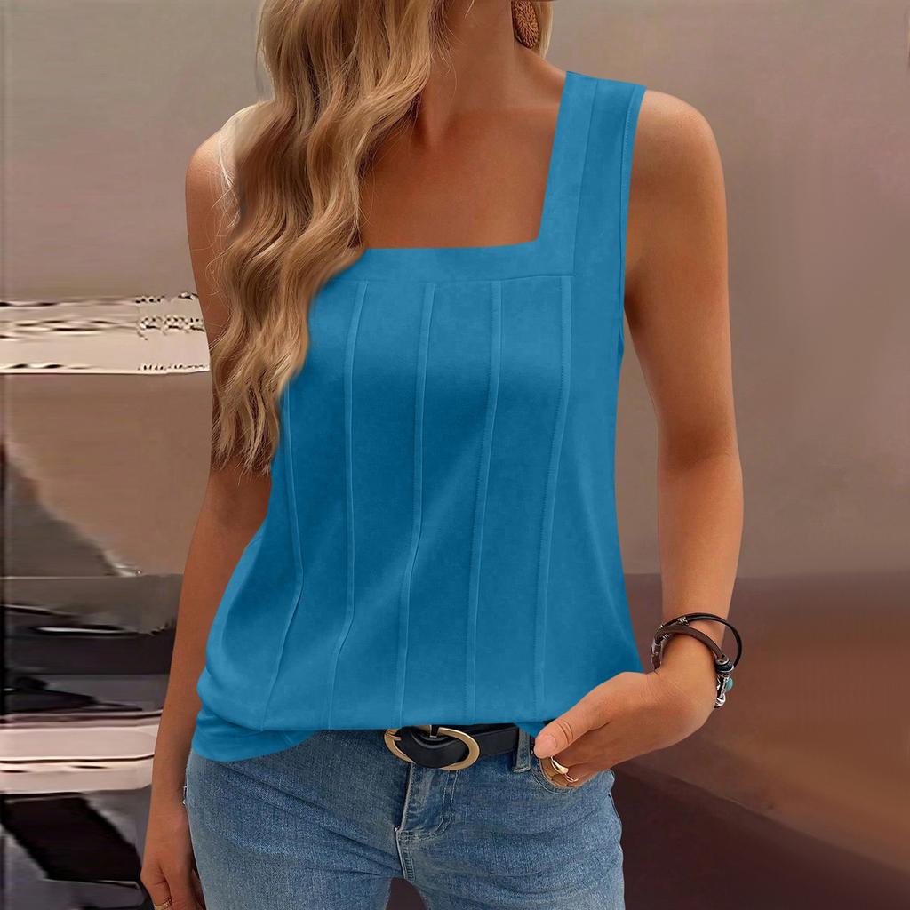 Women's Casual Fashion Square Neck Pleated Knit Sleeveless Vest Top