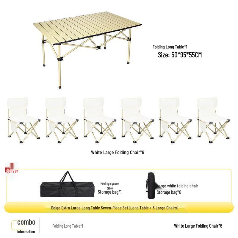 Portable Outdoor Folding Table and Chair Set - Egg Roll Design for Camping and Fishing