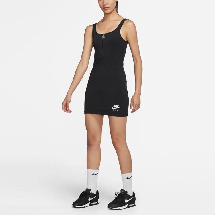 Nike Air Solid Color Casual U-Neck Zip Breathable Knitted Sleeveless Dress Women Dresses Black DM6459-010