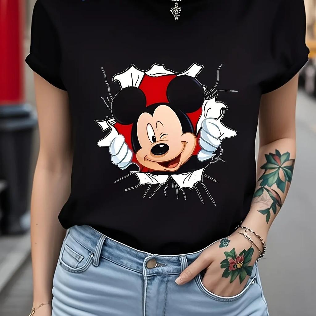 Summer New Mickey Minnie Print Fashionable Unisex Plus Size Tshirt Cotton Y2K Loose Casual Trend Versatile Short Sleeved Clothing