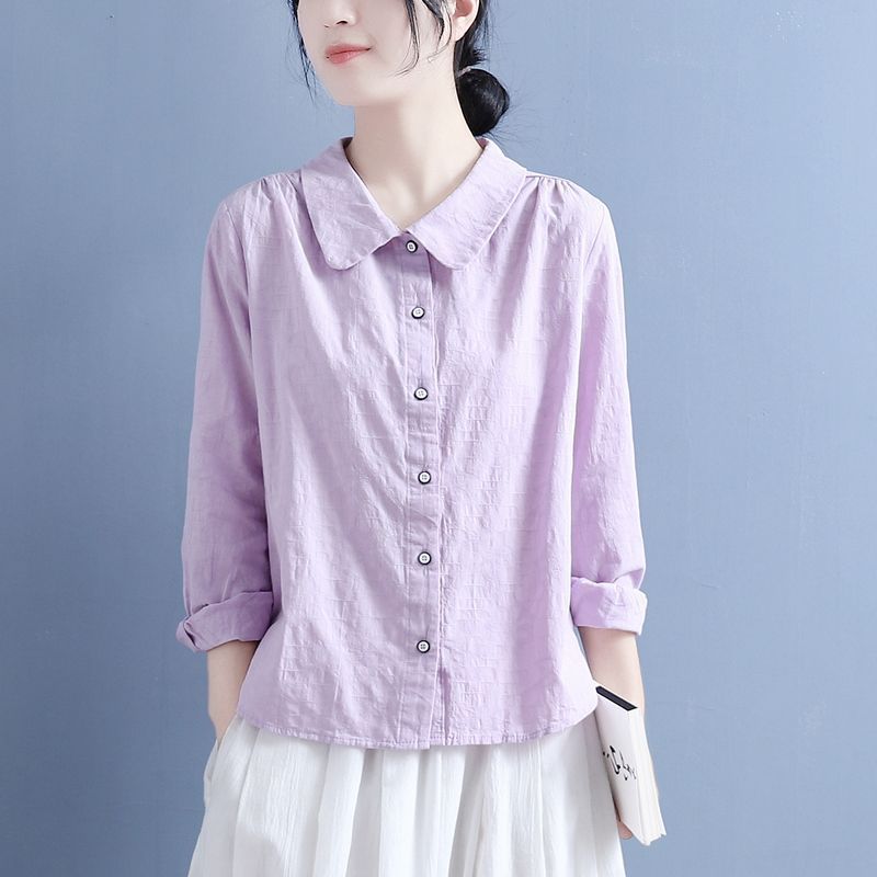 Women Solid Color Loose Long Sleeve Versatile Casual Polo Shirt