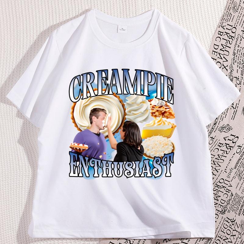 Funny Cream Pie Enthusiast TShirt 90s Vintage Cotton Short Sleeve Tshirt Loose Comfortable Breathable T Shirt Y2k Grraphic Tees