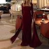 2026 Spring Women's Elegant Solid Color Slit Dresses - European & American Style