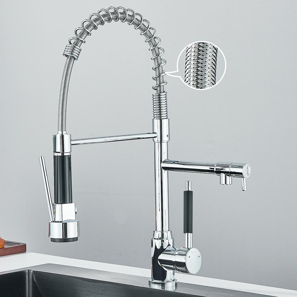 Pull Down Spring Kitchen Faucet Single Lever Hot Cold Mixer Water For Kitchen Sink Dual Spout Nozzle Faucets Crane
