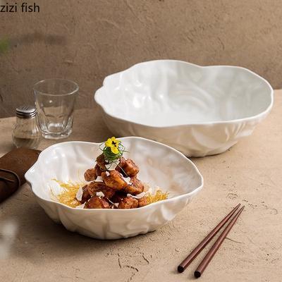 Folding Texture Ceramic Bowl White Irregular Salad Bowl  Thick Soup Bowl Fruit Bowls Dessert Bowls Hotel Creative Tableware