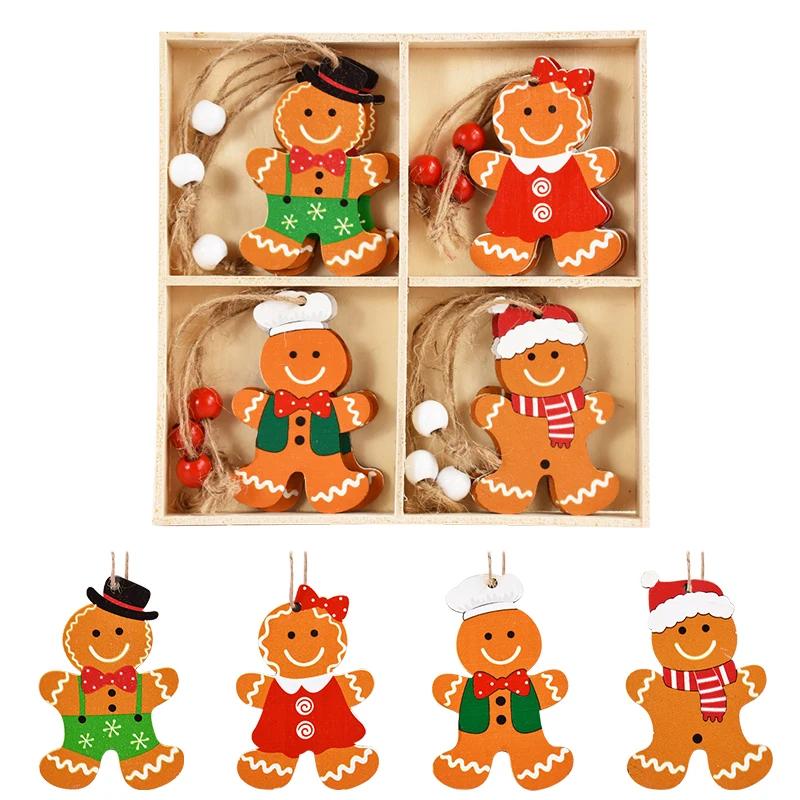 12Pcs New decorations box wooden painted hanging ornaments tree decoration pendants 2025 New Year small gifts Christmas products