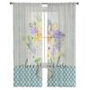 Cortinas Voil Xadrez Floral de Primavera em Aquarela para Sala de Estar Quarto Quarto Infantil Tratamento de Janela em Tule Cortinas