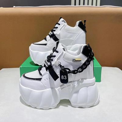 Herbst Frühling Frau Plateau Schuhe Keilabsatz 10CM Freizeitschuhe Höhenerhöhend Weiß Schwarz Sneakers Damen Lederschuhe Neu