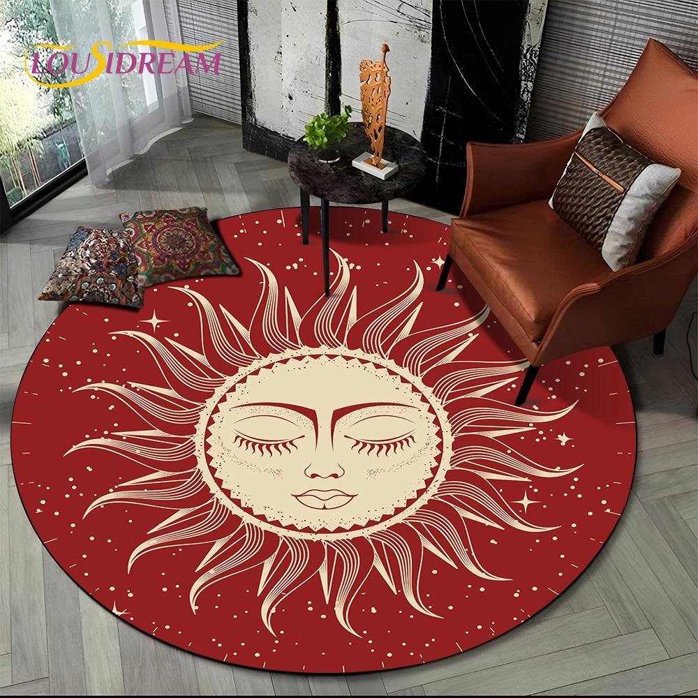 3D Mysteriou Sun Moon Tarot Mandala Magic Round Area Carpet Rug for Living Room Bedroom Kid Playroom Decor,Pet Area Rug Non-slip