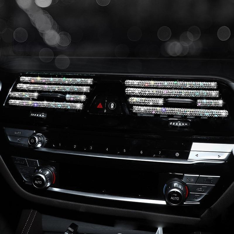 2Pcs Car Air Conditioner Outlet Decorative Strips Universal U Shape Clip Rhinestones Grille Sticker Auto Interior Accessories