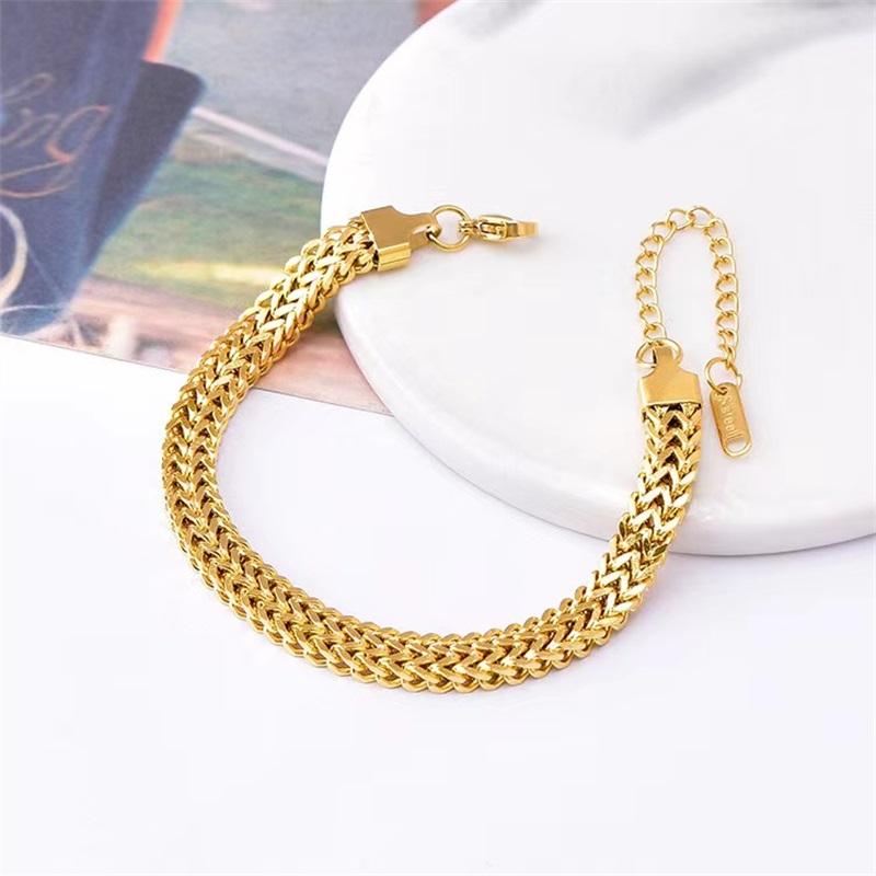 316L Stainless Steel Thick Wrist Chain Bracelet Bangle For Women Men Trendy 18K Gold Plated Waterproof Jewelry Bijoux CLE