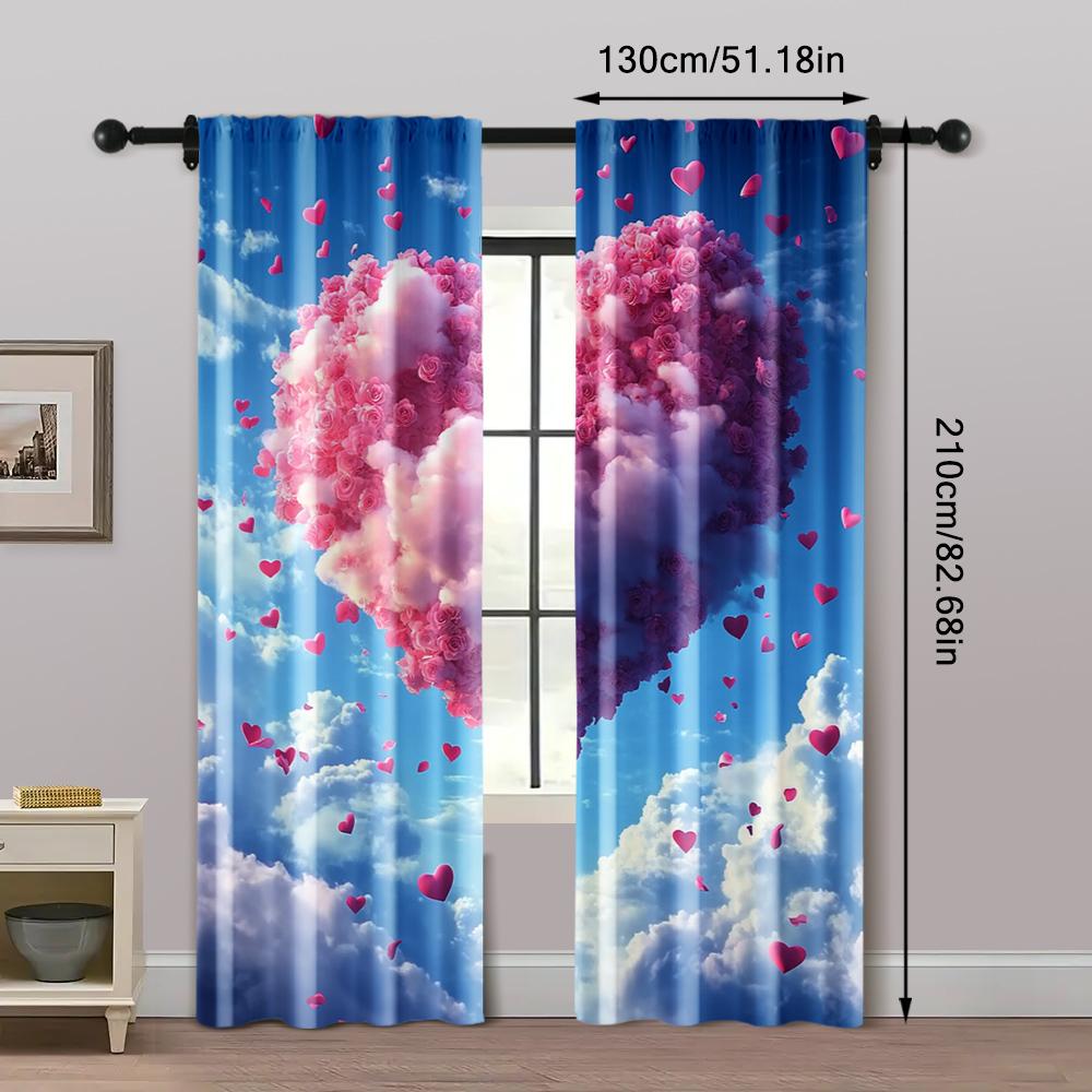 2pc, Curtain Romantic Heart-shaped Clouds Versatile Durable Polyester,Without Electricity Festive Holiday Applies to Carnival