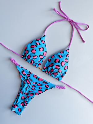 Sexy plavky Dámské Pletené lano Mikro bikiny 2024 Nové plavky Leopardí vzor Brazilské bikiny Plážové plavky