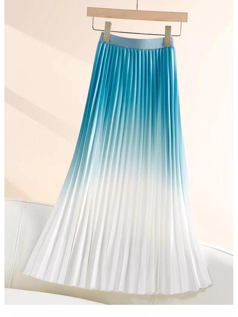 Women's Gradient Pleated Midi Skirt: Classic A-Line Slimming Design for Spring & Summer