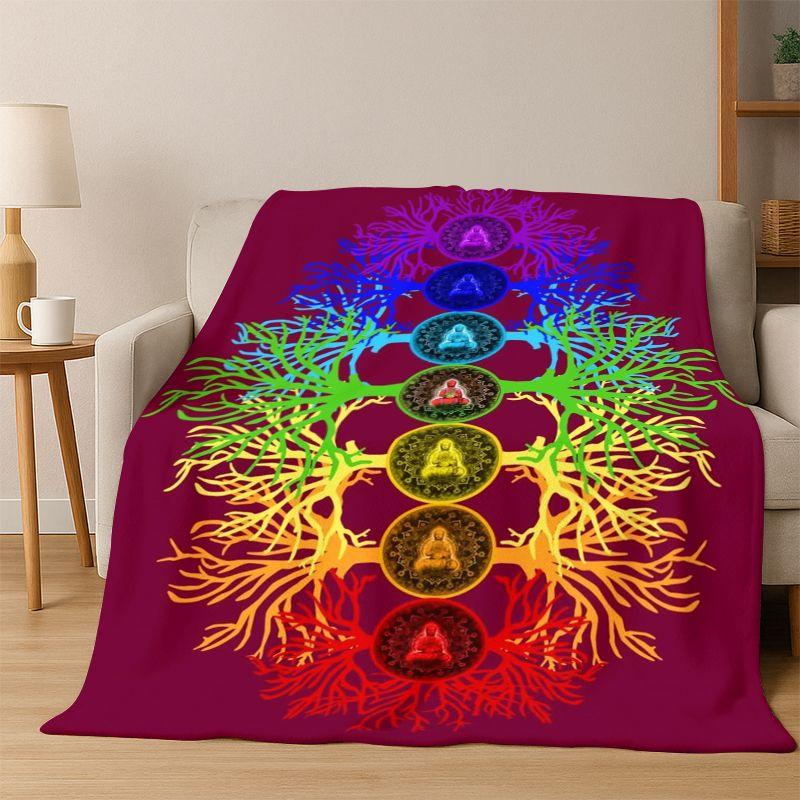 Yoga Cosmic energy Rainbow 33 Chakra Meditation Flannel Blanket Soft Warm Throw Blanket for Bedroom Living Room Bed Travel gift