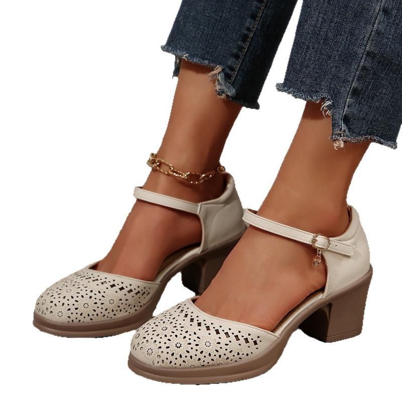 Coarse Heel Shoes Commuter Hollow European and American Sports Shoes Soft Sole Single Shoes Sandals High Heels