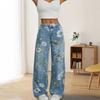 2026 Spring/Summer Women's Printed Mid-Waist Wide-Leg Jeans