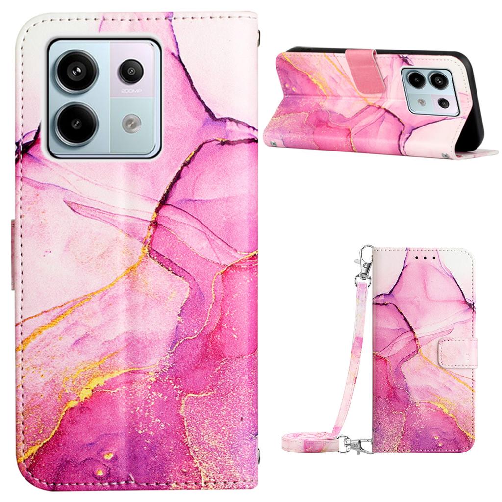 For Xiaomi Redmi Note 13 Pro 5G/Poco X6 5G Leather Case with Shoulder Strap Marble Pattern Phone Stand Cover