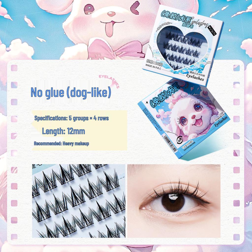 Glue-Free Natural Curled False Eyelashes - Animal Series, Thick Segments, Fine Stem for Comic Eyes and Beginners
