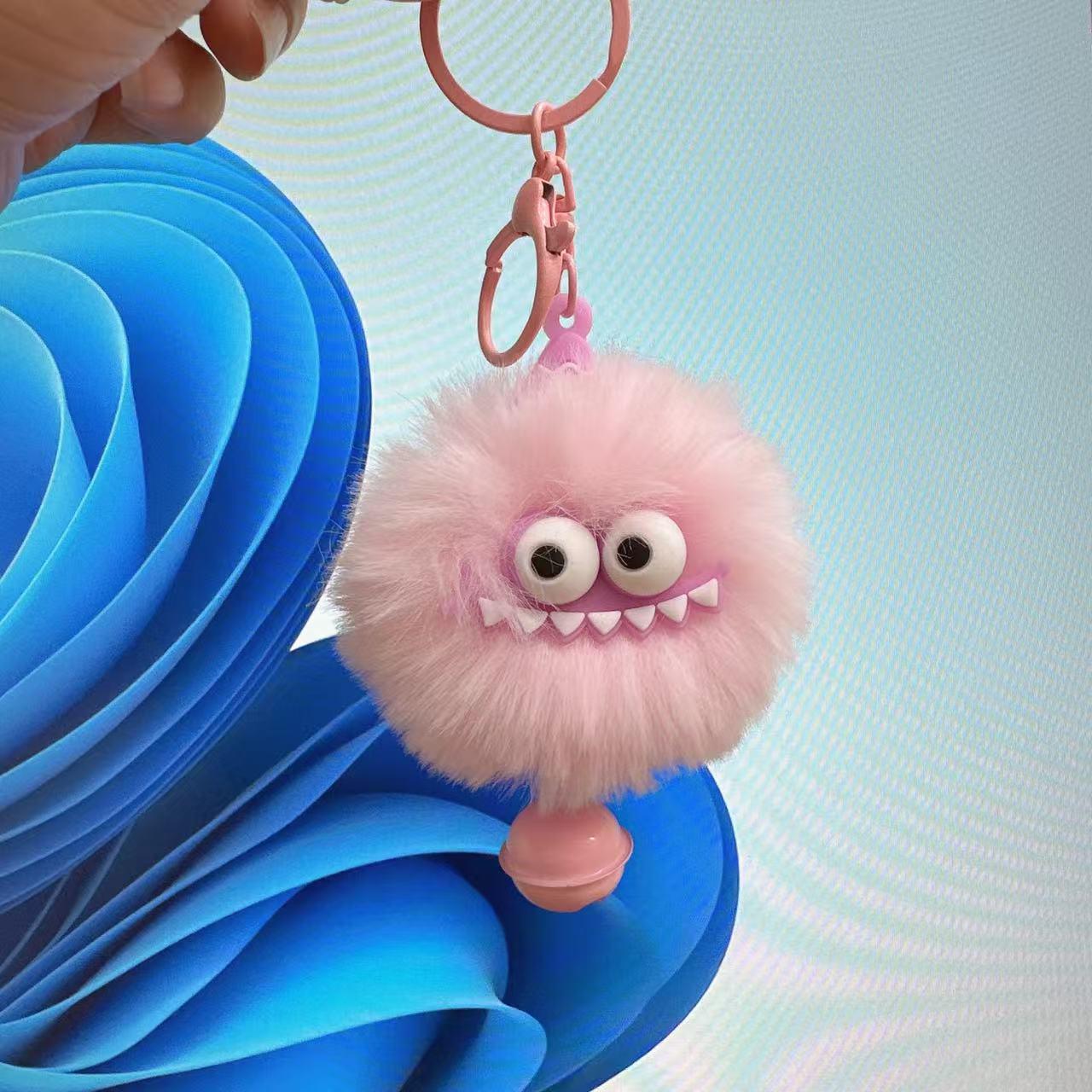 

Little Monster Dinosaur Keychain: Cute Plush Rex Rabbit Fur with Bell - Bag and Phone Accessory розовый