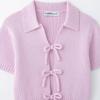 Kaslead New Women clothes Western Style Bowknot Decoration Knitted Short sleeve round Neck Top 2142007 637