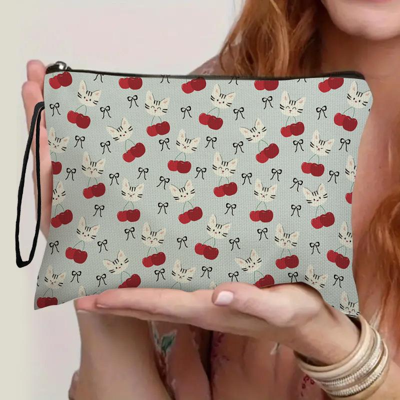 

Кавайная кошка, вишневая косметичка, большая вместимость, пенал, портативная сумка для хранения канцелярских принадлежностей, дорожный несессер, косметички