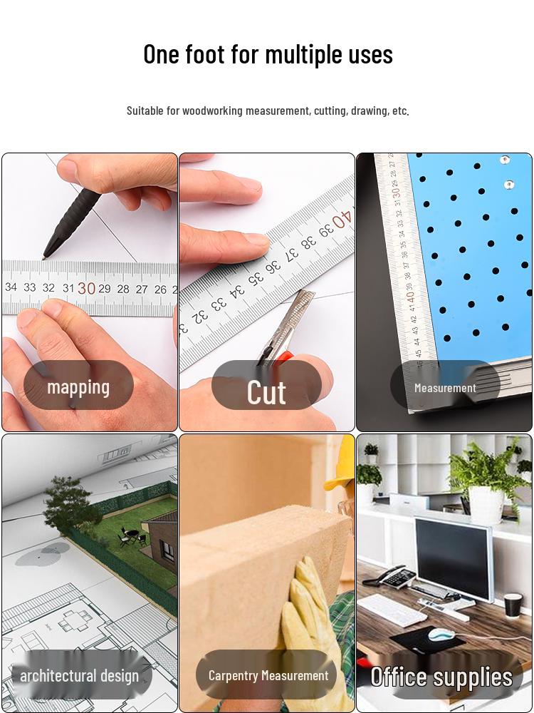 Stainless Steel Thickened L-Shaped Right Angle Ruler (90°, 300/500/600mm) for Woodworking & Decoration