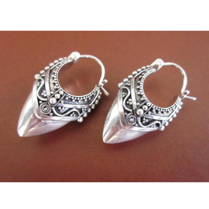 Creative Personality Silver Color Engraving Pattern Women's Drop Earrings Trendy Metal Handmade Dangle Earrings
