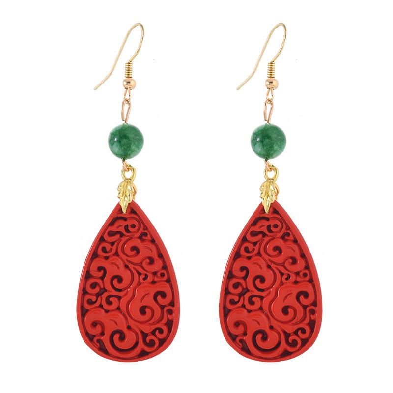 Red cinnabar water drop earrings retro temperament niche design earrings antique cheongsam earrings women