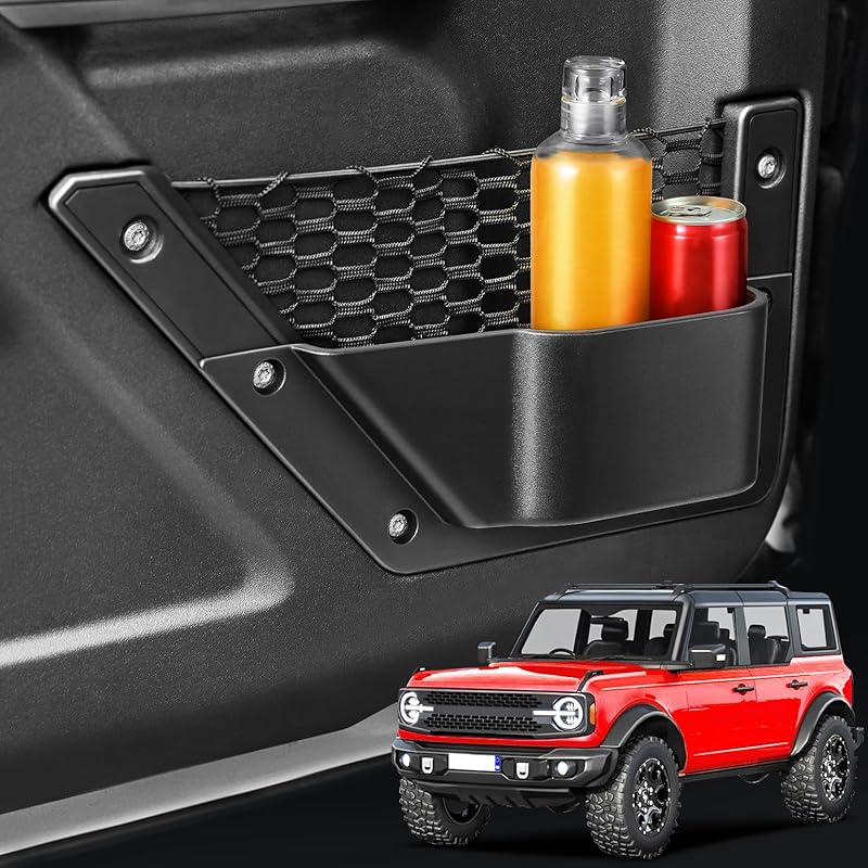 Front Door Storage Pockets For Ford Bronco Accessories -2025,Door Side Organizer Box Cup Holder Compatible With Bronco 2/4 Doors,2PCS Matte Black