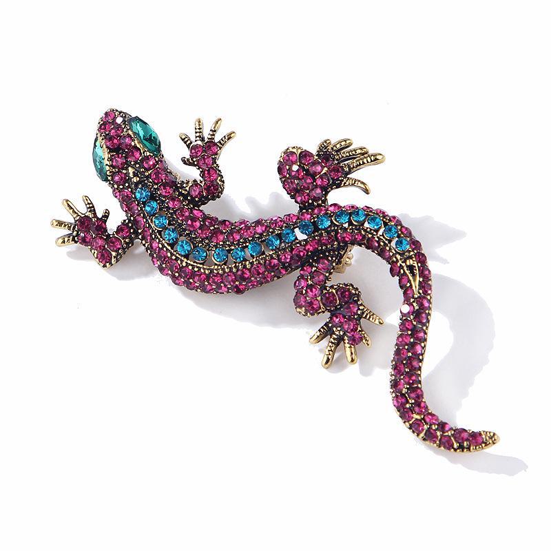 Lanhao Retro Lizard Brooch: Full Diamond Alloy Accessory for Men & Women.