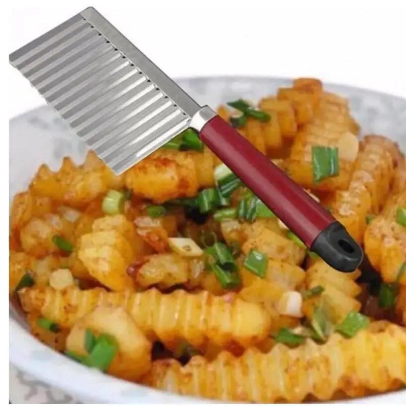 1 Pcs New Stainless Steel Potato Chip Slicer Dough Vegetable Fruit Crinkle Wavy Slicer Knife Potato Cutter Chopper