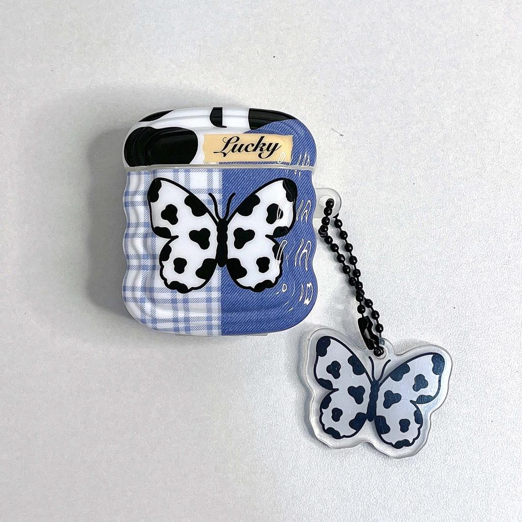 Cow Butterfly 3d Pendant Keychain Wavy Earphone Case For Apple Airpods 1 2 3 Pro Wireless Bluetooth Headset Charging Box Cover