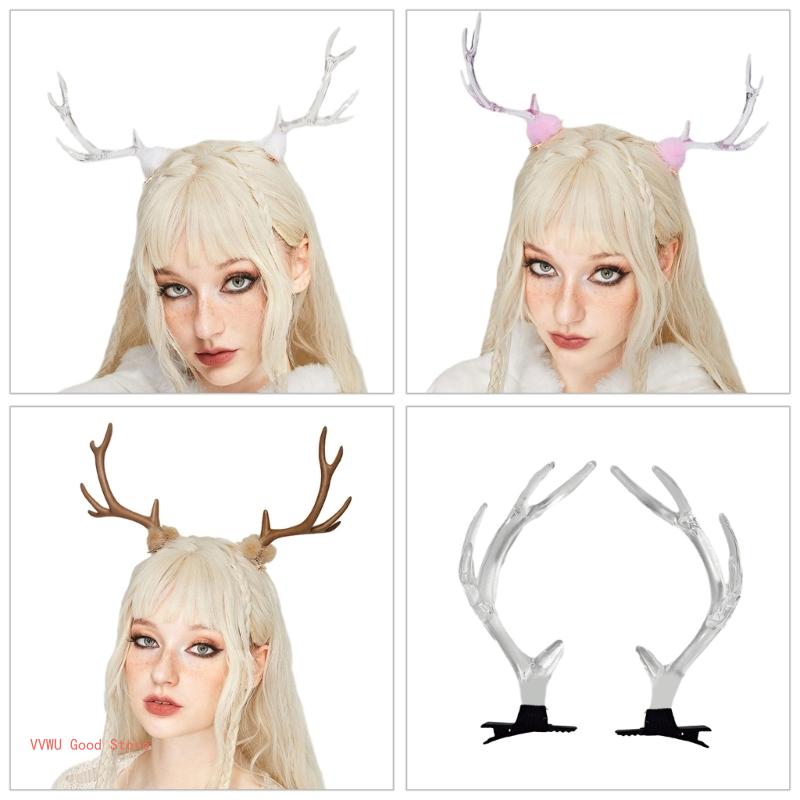 2PCS Lovely Hair Clip Clear Christmas Antler Hair Barrettes Bangs Hair Clip