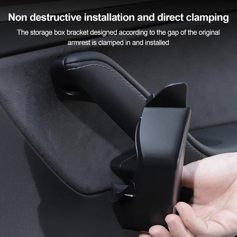 For Tesla Model 3 Model Y Car Door Side ABS Storage Box Interior Handle Tray Organizer Hidden Holder Box Decoration Accessories
