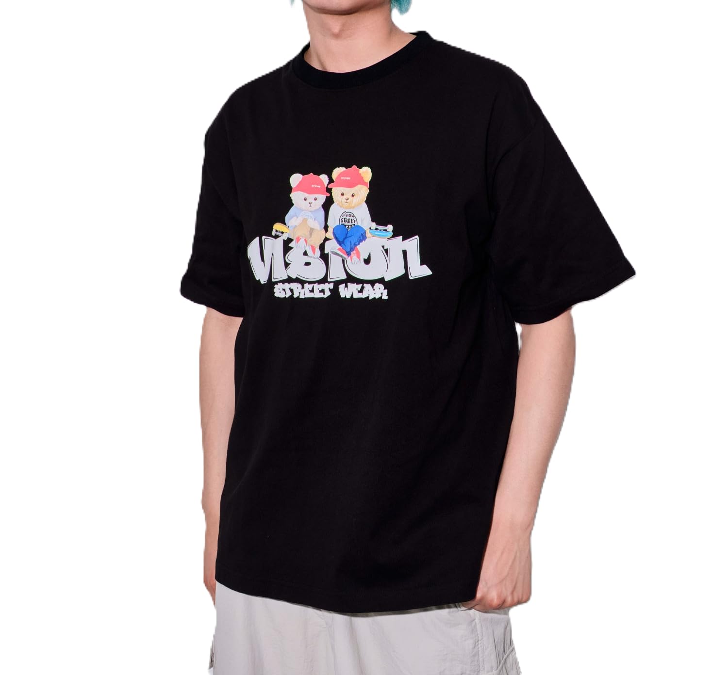 

WEGO Short Sleeve VISION Bear Summer Size Black Men s Custom-Made T-Shirt, Graphic, Top, M, чёрный
