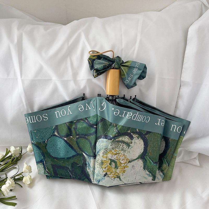 Van Gogh Oil Painting Umbrella Wild Rose Dual-Purpose Umbrella Light Luxury American Retro Umbrella British Style Cheap Sunscree