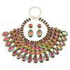 Best Lady 3 Pc Luxurious Exaggerated Style Full of Rhinestone Necklace Earrings Set For Birthday Parties Multiple Color Options
